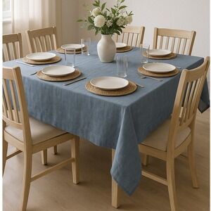 Waterford Linens 100% Linen Tablecloth Blue (68x82)  Hemstitch Border Rectangle‎